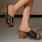 Women Slippers 2025 Summer New Fashion Elegant Soft Platform Shoes Ladies Chunky Heels Buckle Designer Slippers