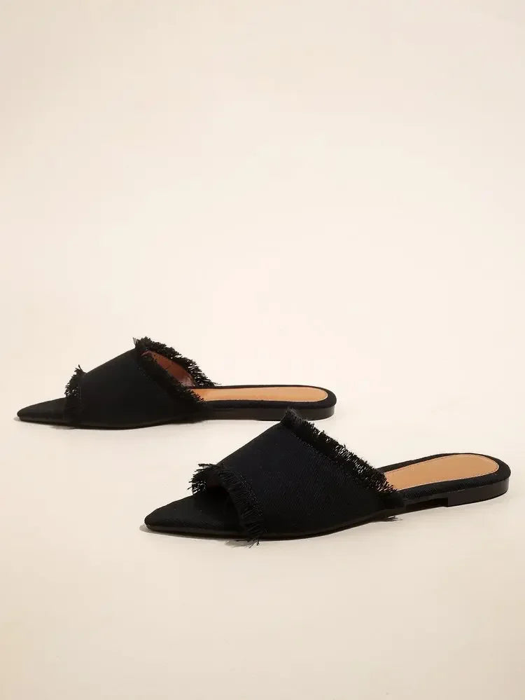 Women Flats Cowboy Slippers Fashion Beach Dress Shoes  Summer Femme Pointed Toe Flip Flops New Casual Slides Zapatos Mujer