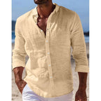 Men's Shirt Linen Shirt Summer Beach Shirt Button Solid Color Casual Daily Black White Pink Navy Blue Long Sleeve Lapel XS-6XL
