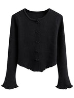 Women's V Neck Button Knit Tops Ruched Long Sleeve Cropped Cardigan Lady Autumn Winter Knitted Single-breasted Cardigan Sweaters