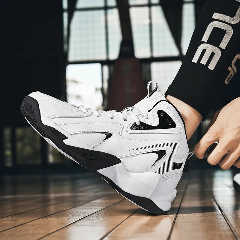 Mens Comfortable Basketball Shoes Outdoor Casual High Top Footwear Fashion Trend Leather Sneaker Oversized 39- 50 Wear Resistant