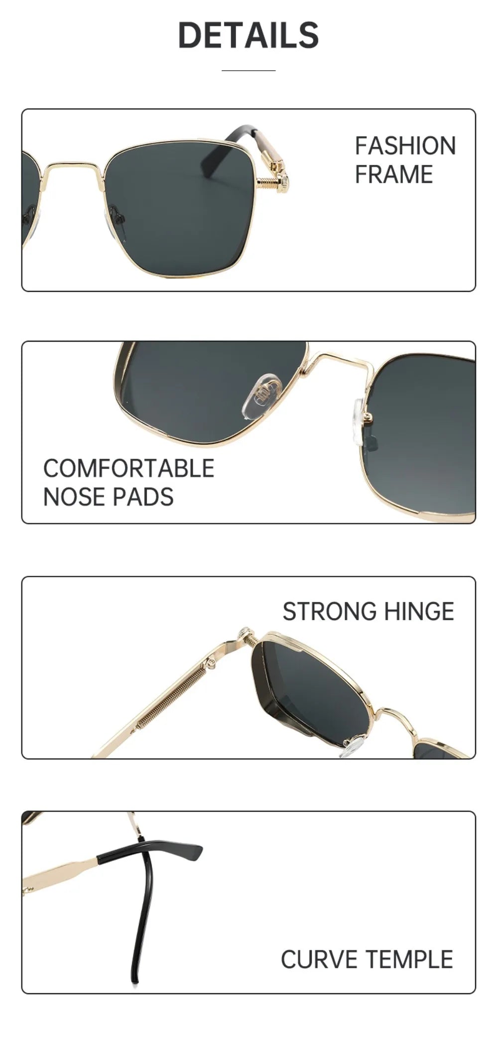Men Driving Sunglasses Vintage Steampunk Square Sunglasses Metal Frame with Spring Hinges Women Eyepiece Trendy Driver Glasses