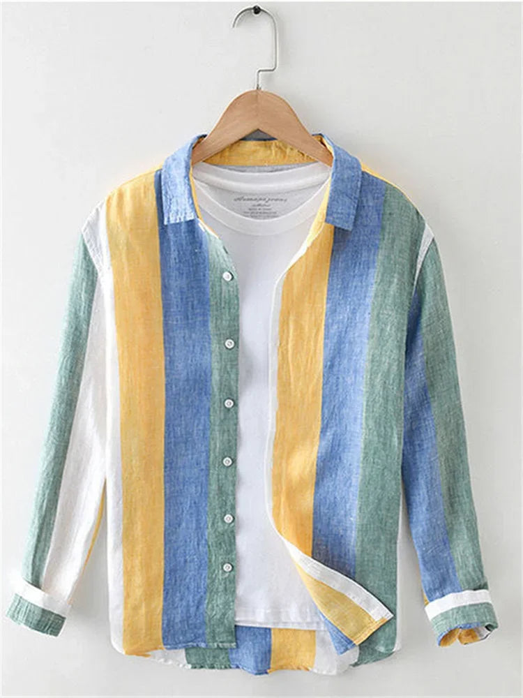 Striped shirt men's 2025 Man Plaid Shirts Cotton Chemise Male Blouses Casual Long Sleeve Formal Business Shirt Men's Clothing