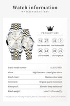 OLEVS 9931 Top Original Couple Watch Stainless Steel Rhombus Mirror Design Luxury Quartz Watch for Men Women Lover's Wristwatch