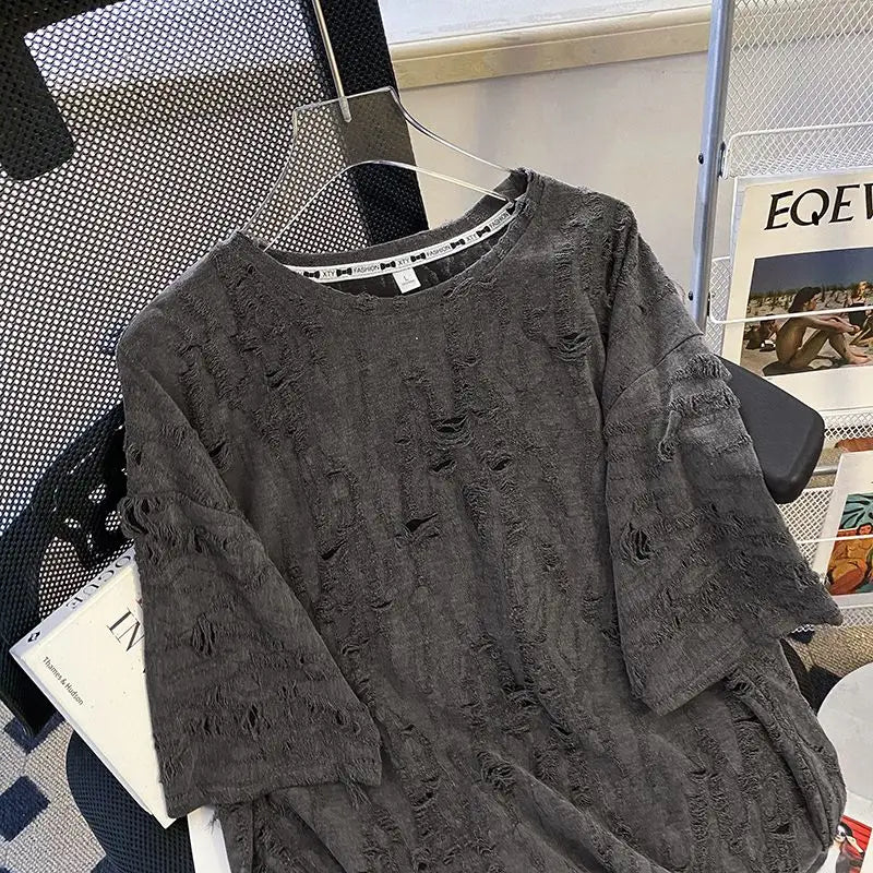 Embroidered Holes Short Sleeve T-Shirt Women Summer New Top