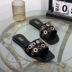 Women's slippers 2025 new summer wear casual hollow fashion Joker slippers square sandals light flat bottomed drag