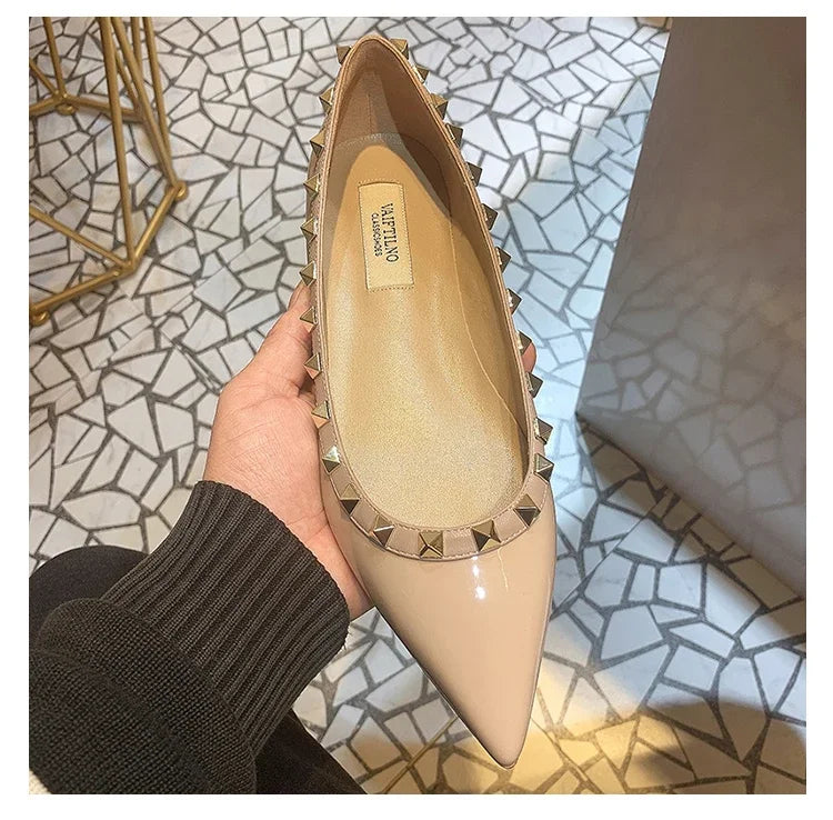 Women's Flat Shoes luxury woman shoes Leather Brand Rivet Flat Shoes Comfortable Casual Outdoor Pointed Toe Shallow Ladies shoes