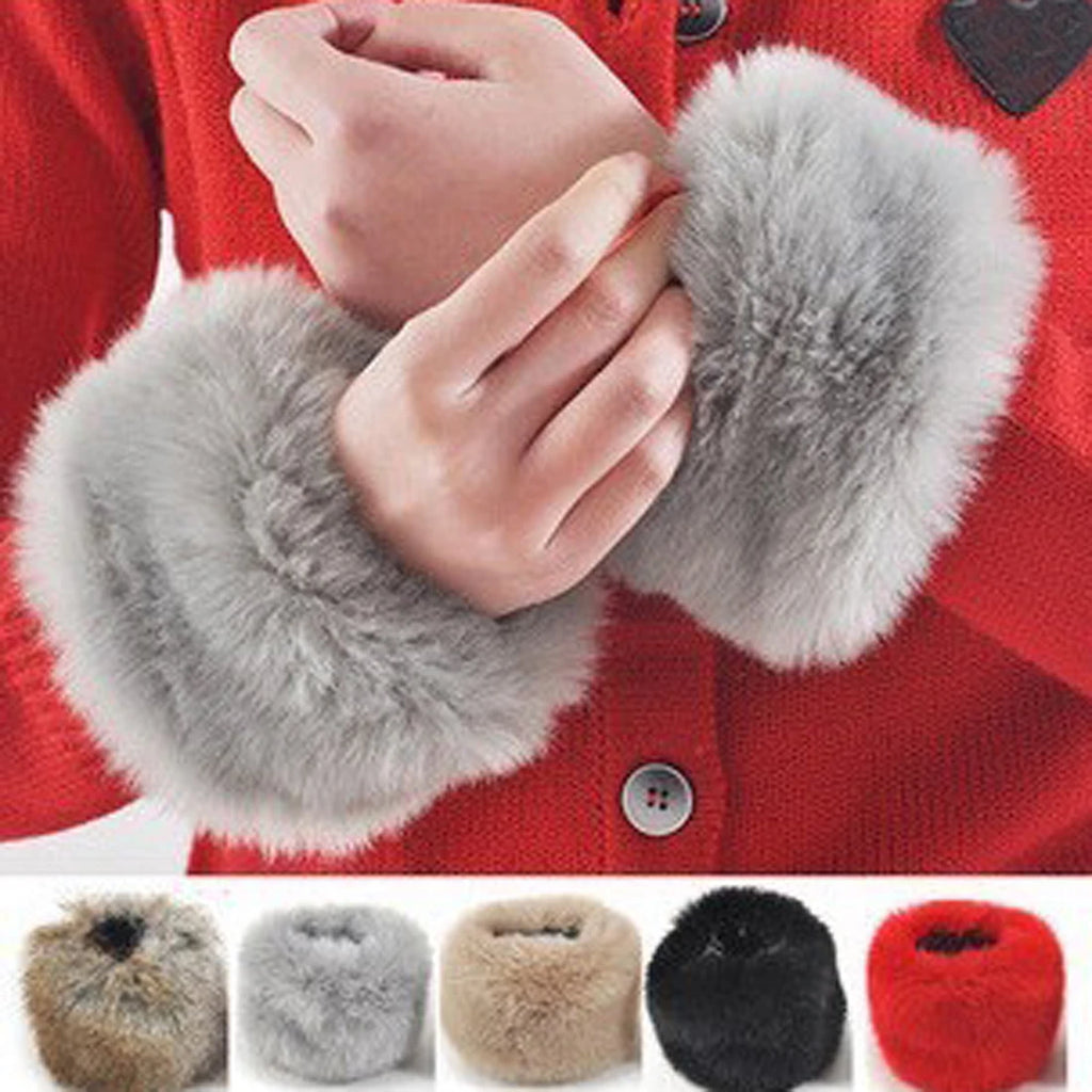 Women Winter Warm Faux Fur Cuff Arm Warmer Soft Elastic Wrist Slap On Cuffs Lady Bracelet Fur Wristband Gloves Sleeves Accessory