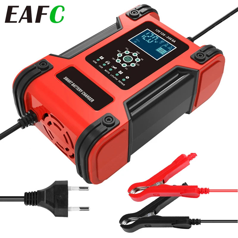 Car Battery Chargers 12A Large Power Full Automatic Smart Battery Chargers 12V 24V Battery Desulfator for Car Truck