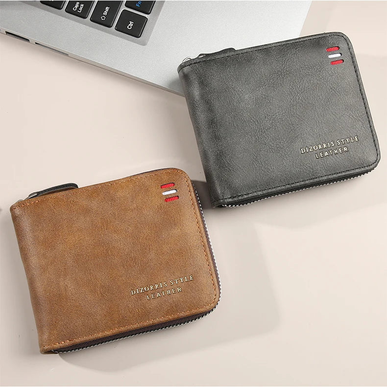 Men's wallet short version 2025 new solid color youth simple three fold wallet multifunctional student zipper coin purse