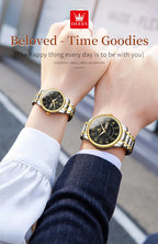 OLEVS 2891 Original Quartz Couple Watch Brand Luxury Double Calendar Waterproof Date Clock His and Her Watch Gift Couple Watch