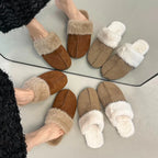 Fur Flats Women Cotton Slippers Fashion Warm Shoes Winter Short Plush Designer Cozy Woman Boots 2025 New Dress Mujer De Boots