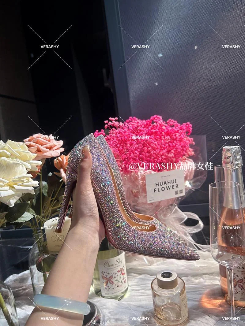 High Heels Women Star Style Sexy Red sole luxury Brand  Woman High Heels Pointed toe glitter Pumps elegant Party Shoes