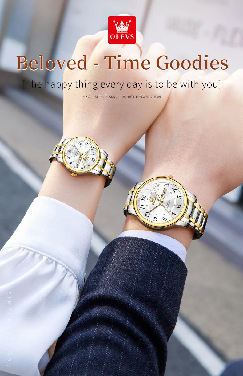 OLEVS 2891 Couple Watches Digital Dial High Quality Stainless steel Wristwatch for Men Women