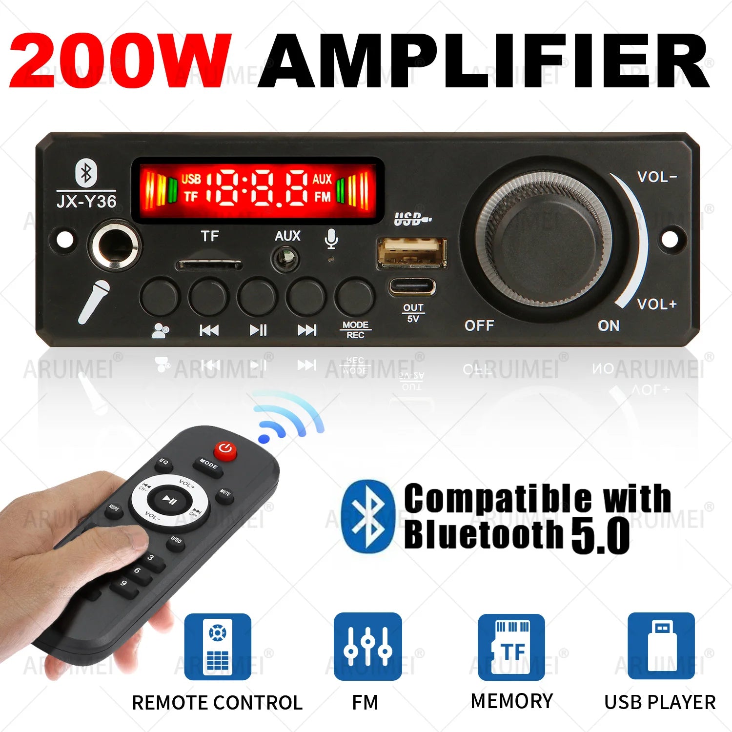 Handsfree 200W Amplifier Bluetooth DIY MP3 Decoder board 12V Wireless Car MP3 Player Record USB TF AUX FM Radio Folder Switching