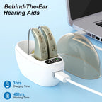 Auxiliary headphones, sound amplifier, noise reduction, adjustable volume, hanging ear with charging case
