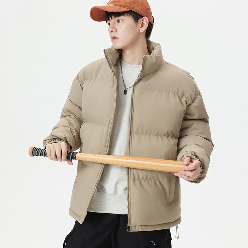 Autumn and Winter  Dopamine  Cotton  Jacket, Men's Stand-up Collar Coat, Men's  Thick Pure Color Warm Cotton Jacket, Cotton Coat