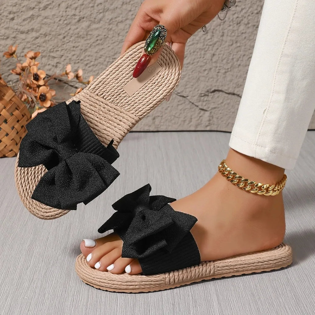 Women Slippers Fashion Trend Bow Anti Slip Sandals Wear-resistant Comfortable Soft Sole Flat Heel Slippers Home Slides Women