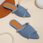Women Flats Cowboy Slippers Fashion Beach Dress Shoes  Summer Femme Pointed Toe Flip Flops New Casual Slides Zapatos Mujer