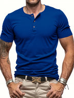 Men's Short Sleeve Henley Neck T-shirt Solid Color Male Tops Slim Fit Button Neck Casual Cozy Tshirt  Streetwear
