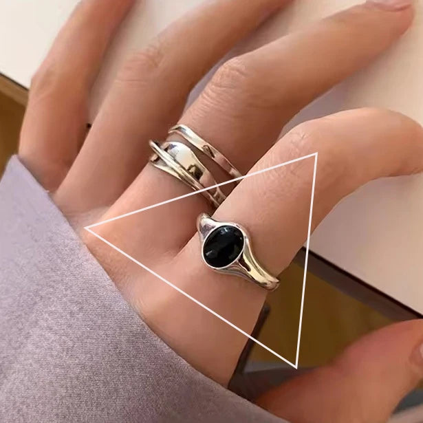 Real 925 Sterling Silver Retro Round Geometric Ring For 2 Rings Women Chain Vintage Fine Jewelry Minimalist Accessories Gift