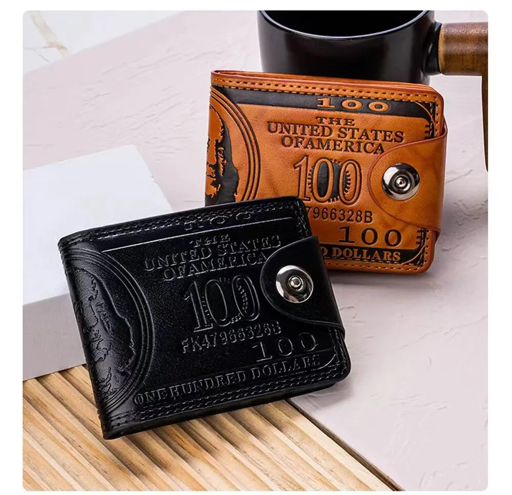 Men's Wallets With 100 US Dollar PatternWallet Male Leather Walet Photo Card HolderFashion Large Capacity Wallet Purse Bag