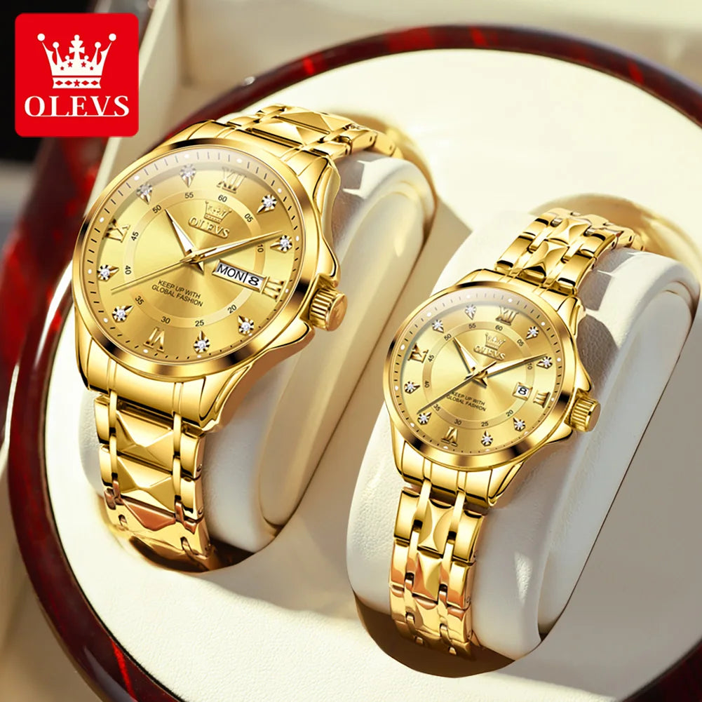 OLEVS 2906 Couple Watch Original Roman Scale Diamond Dial Luxury Quartz Watch For Men Women Rhombus Strap Waterproof Hand Clock