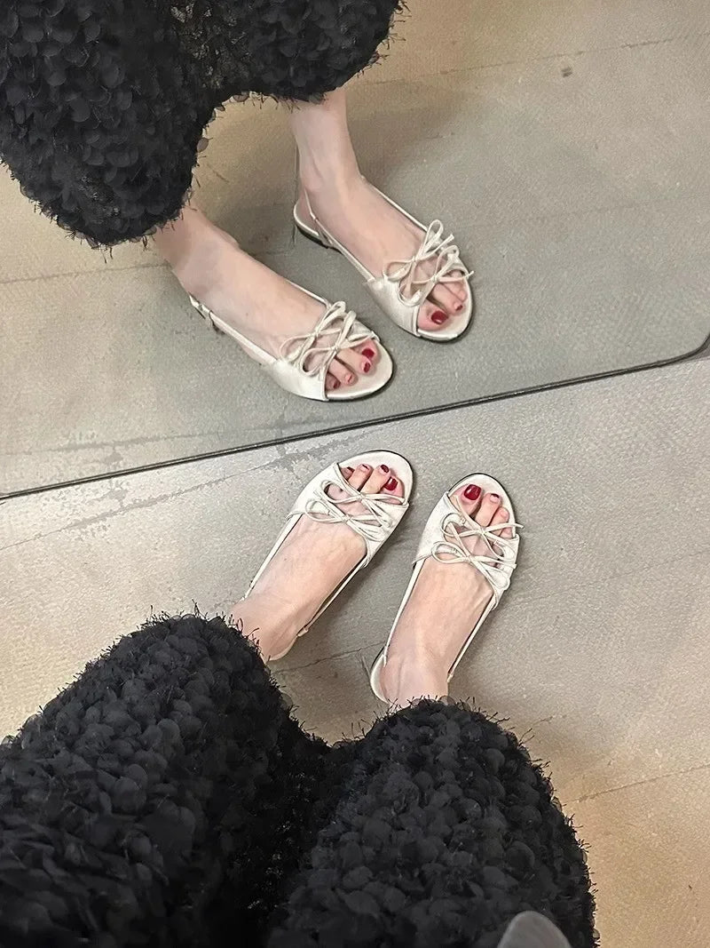 Flats Women Sandals Bow Designer Shoes Woman Slippers Summer 2025 New Casual  Walking Slides Fashion Dress Sandalias De Mujer