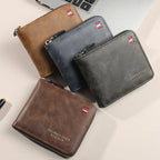 Men's wallet short version 2025 new solid color youth simple three fold wallet multifunctional student zipper coin purse
