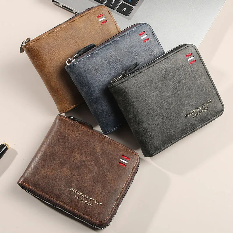 Men's wallet short version 2025 new solid color youth simple three fold wallet multifunctional student zipper coin purse