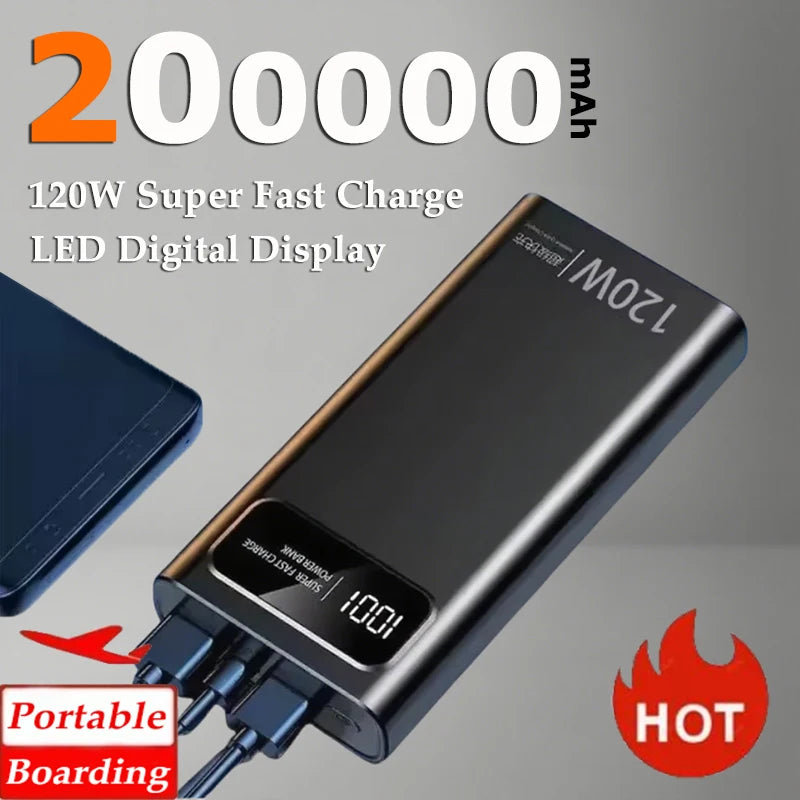 2025 Fast Charging Power Bank 200000mAh Ultra Large Capacity Powerbank 120W Super Charge Portable External Battery LED Display