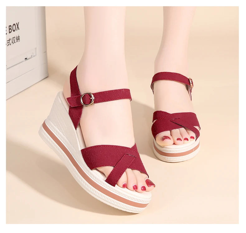 Women's Sandals Mix Color Wedges Heels Sandals Summer 2025 Shoes Woman Heeled Sandals Platform Summer Shoes Women Block Footwear
