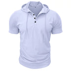 Men's Short-sleeved T-shirts for Sports and Fitness American-style Henley Shirt Hooded Top