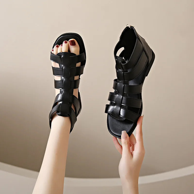 Women's Sandals Summer Elegant Casual Low Heels Flats Gladiator White Fish Toe with Best Selling Woman Shoes