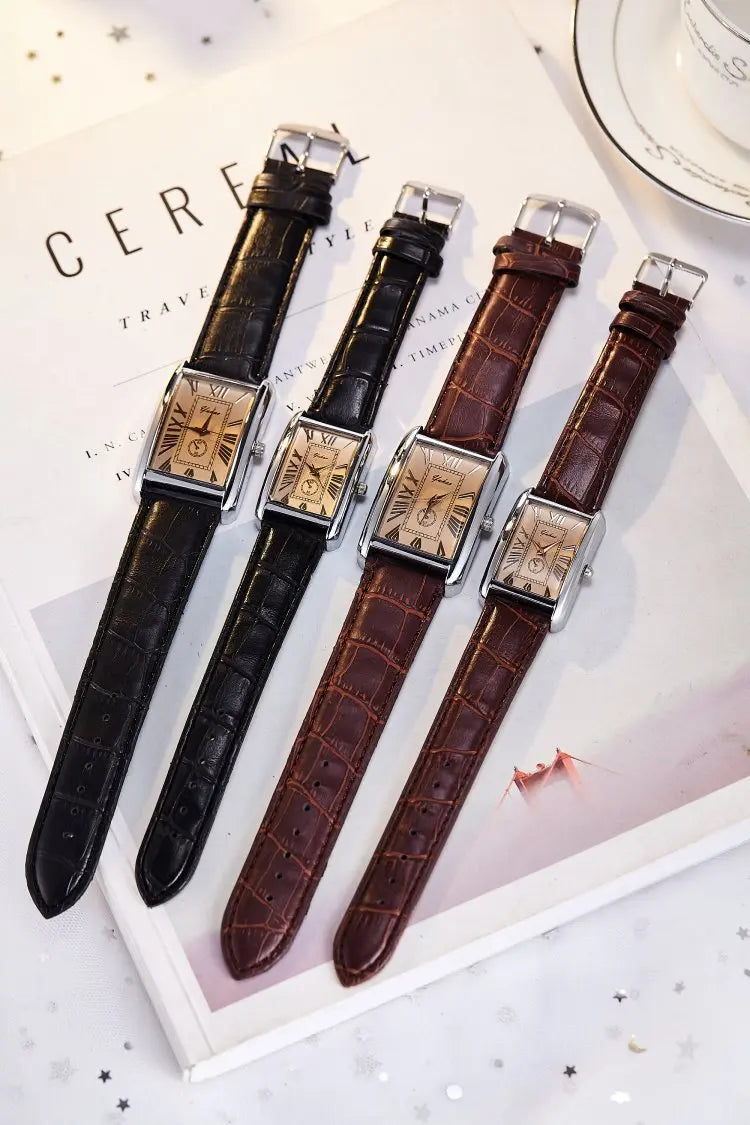 Fashion Couple Watch Luxury Rectangle Dial Women Quartz Watch Men Leather Band Casual Women Leather Wristwatch Relogio Masculino