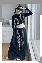 Pants Two Pieces Set Grid Trousers Tops Suits Casual Daily Childrens Clothes 2025 New Fashionable Children Autumn Clothing Girls