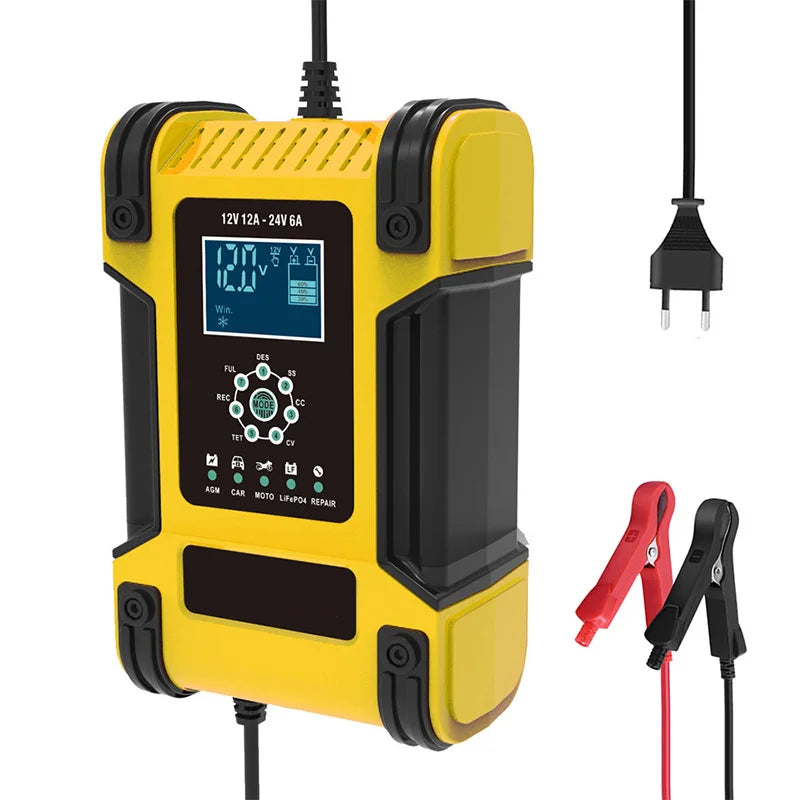 Car Battery Chargers 12A Large Power Full Automatic Smart Battery Chargers 12V 24V Battery Desulfator for Car Truck