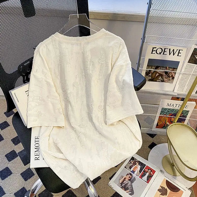 Embroidered Holes Short Sleeve T-Shirt Women Summer New Top