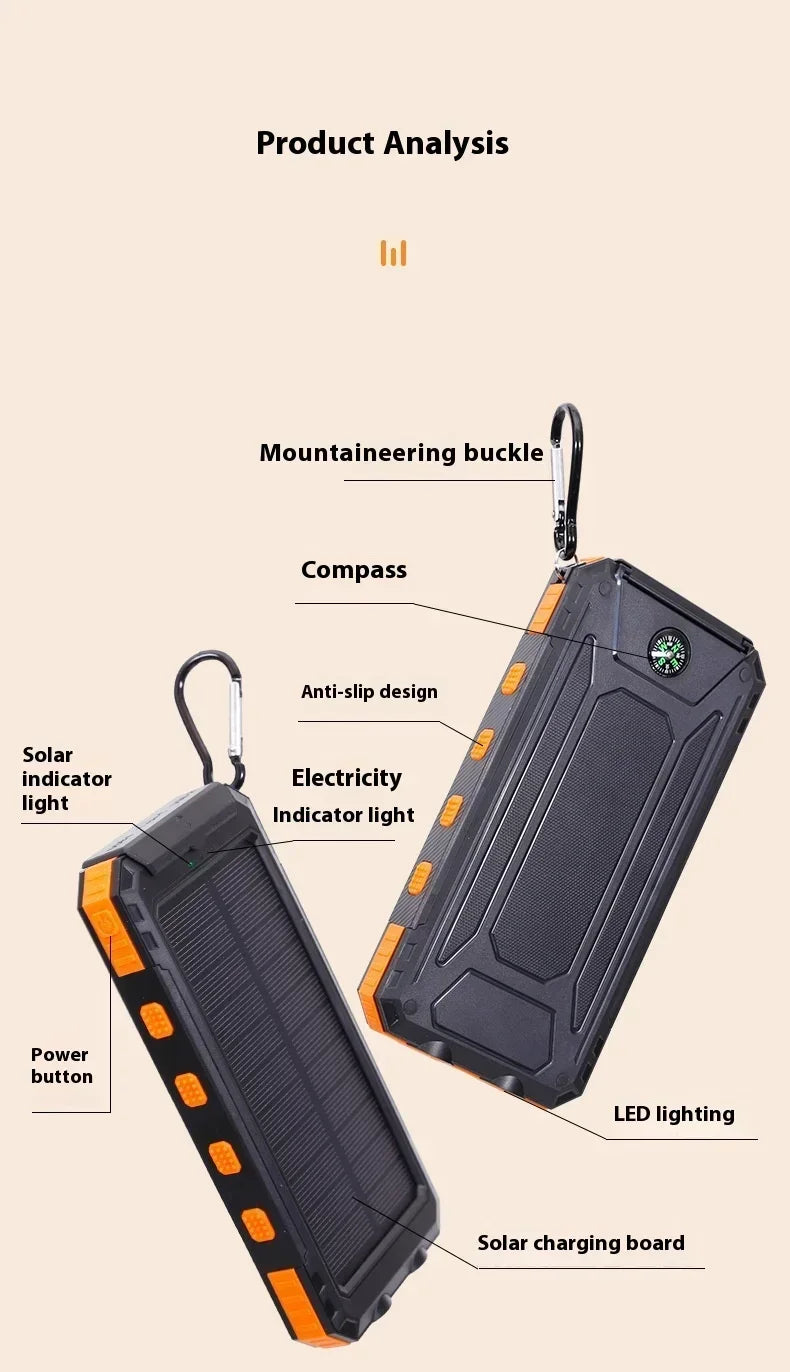 Solar Power Bank 20000mah Large Capacity Portable Charger Compatible with IOS Android USB-A and USB-C Fast Charging Powerbank