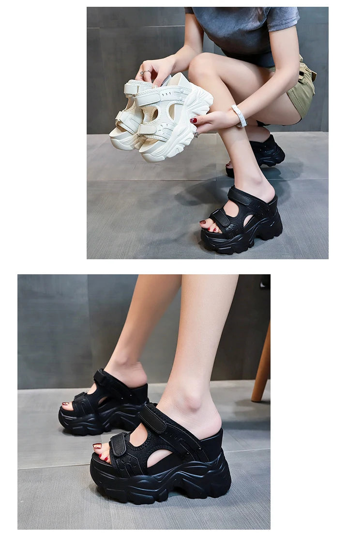 Women Slippers Female Sandals 10CM High Heels Ladies High Platform Beach Slides New 2025 Summer Chunky Flip Flops Woman