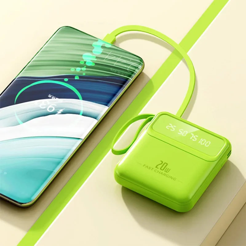 20000mAh Mini Power Bank 4in1 Cable Portable Charger Fast Charging LED Digital Display Poverbank External Battery Mobile Power