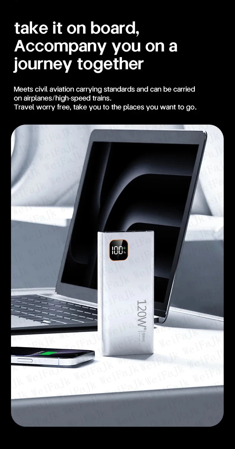 Original 120W Powerbank 50000mAh Mobile External Spare Battery Portable Charger Super Fast Charging For iPhone Xiaomi Power Bank