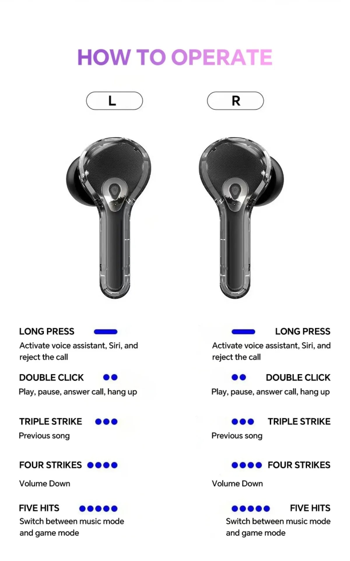 Translation Headphones with Multifunction Touch Screen Smart Wireless Bluetooth Earphone HiFi Audio Quality Business Earbud