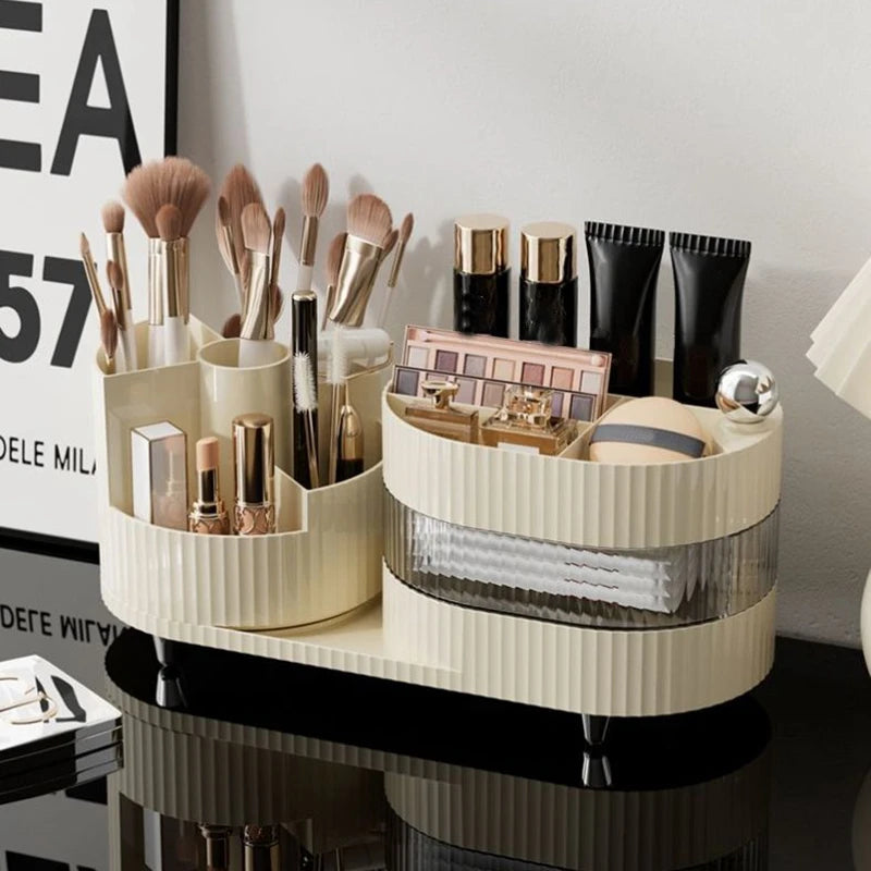 360° Rotating Cosmetic Storage Box Makeup Drawer Organizer Dresser Skincare Products Storage Box Sundries Sorting Container