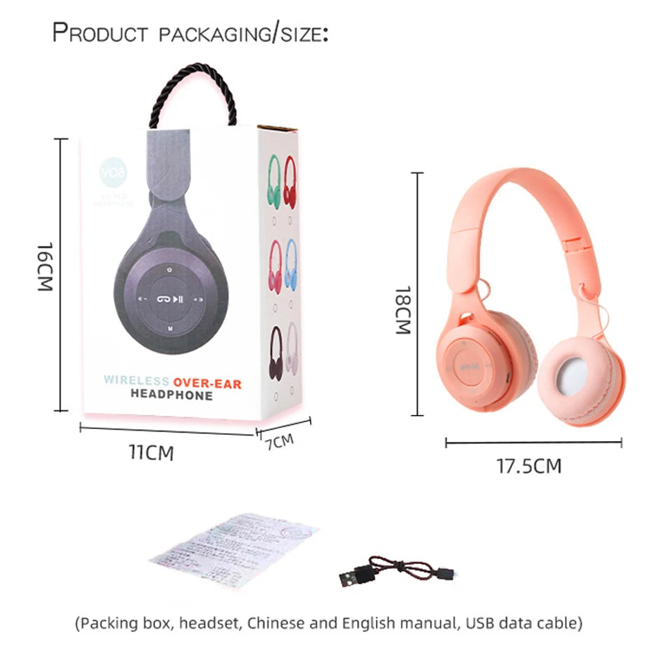 Headphones Kids Wireless Bluetooth Earphones Stereo Foldable Helmets Music Gaming Headsets Over-ear Headphones for Android ios