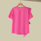 ZANZEA Women Ruffled Stitching Blouse Fashion Holiday O-neck Tops 2024 Summer Short Sleeve Tunics Casual Loose Solid Blusa Femme