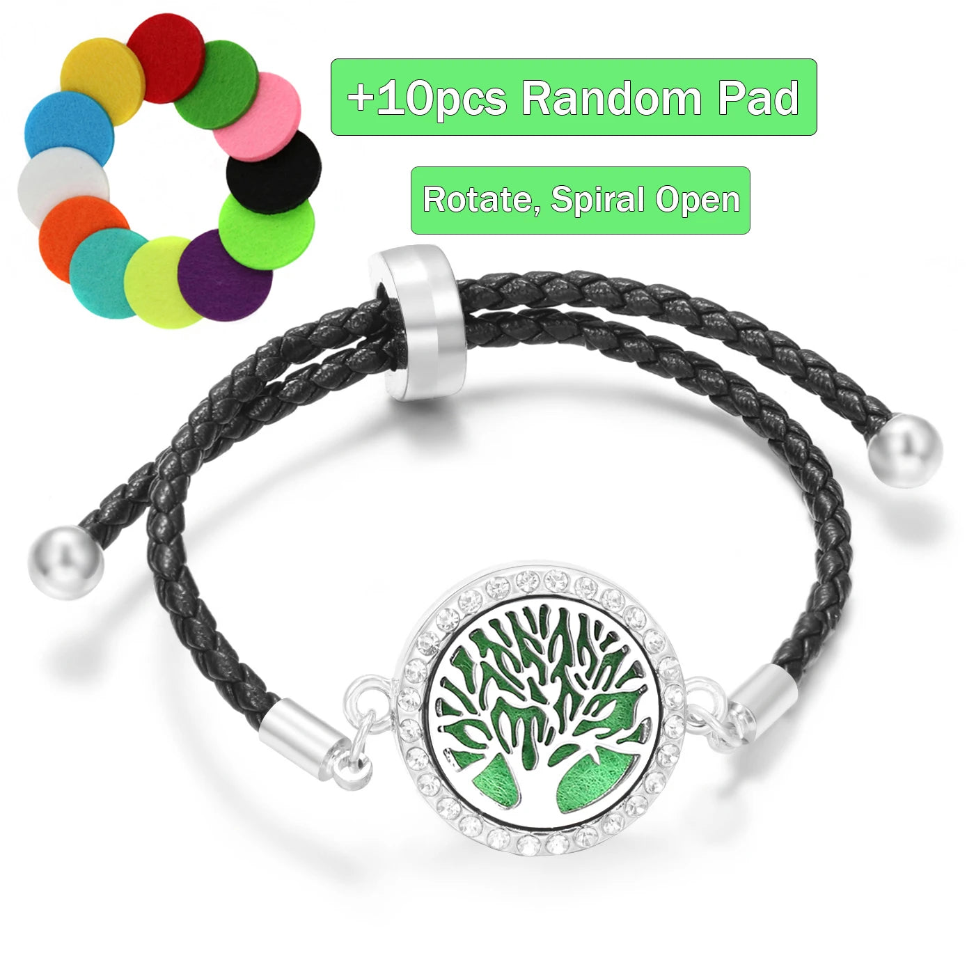 Aromatherapy Diffuser Flowers Rose Women Leather Perfume Bangle Essential Oil Locket Spiral Open Rhinestones Bracelet Jewelry