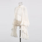 Solid Spliced Ruffles Loose Blouses For Women I Neck Long Sleeveless Temperament Minimalsit Shirts Female Fashion