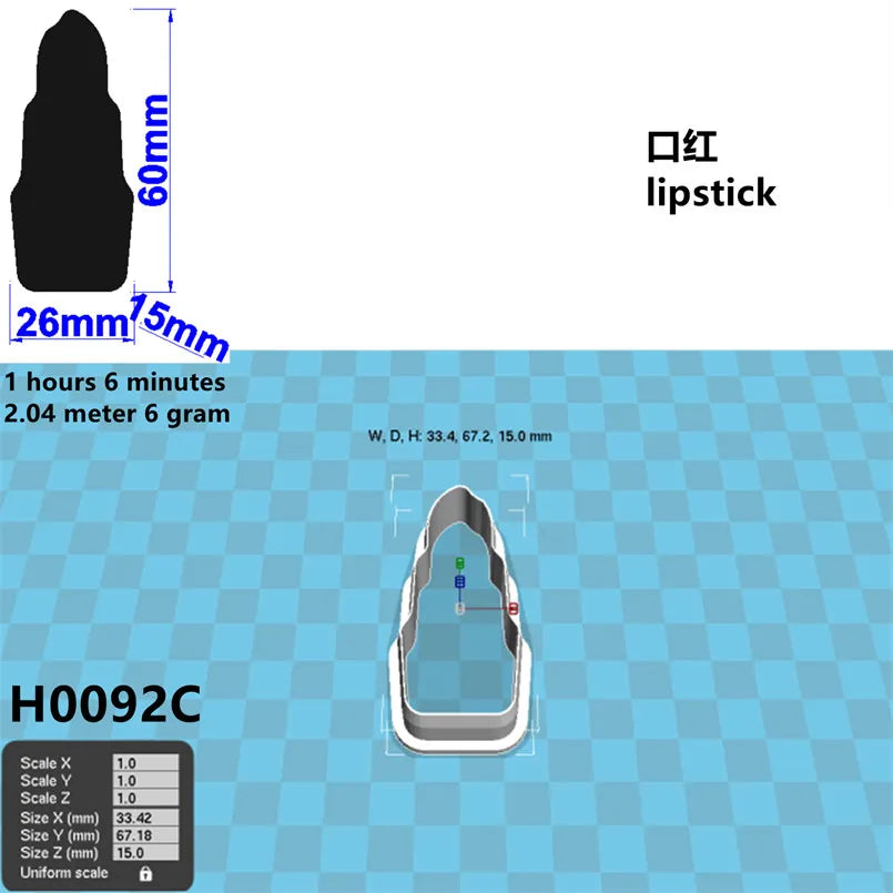 Four Specification Cartoon Women's Cosmetics Graphics Lipstick,Plastic Mold,Cake Fondant Tools,Cookie and Sushi Fruits Cutters