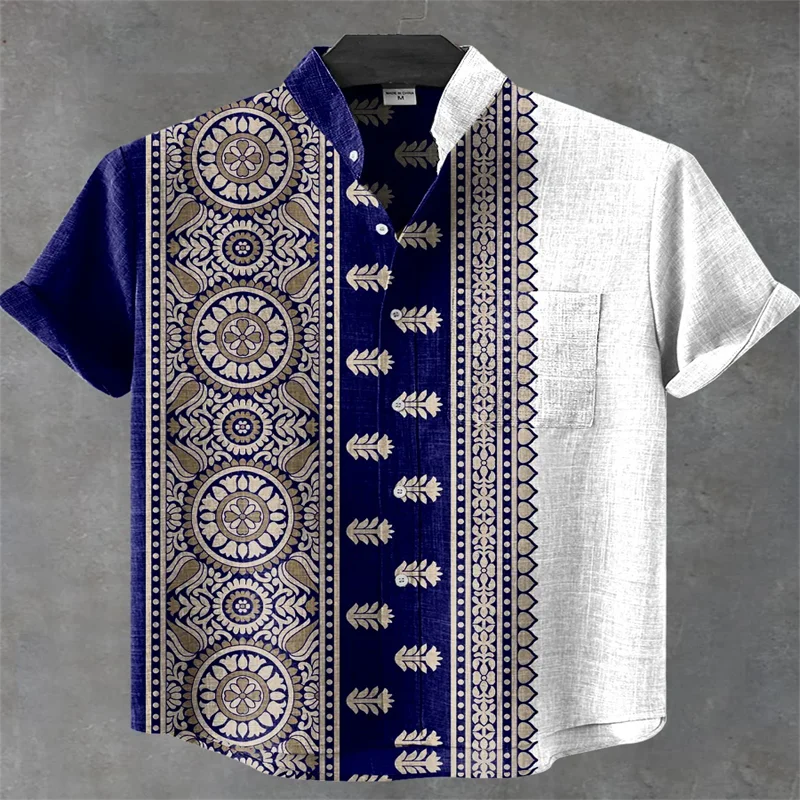 New Men's Shirt: Stylish, casual, and comfortable short-sleeved shirt with ethnic-inspired print and collar, perfect for summer